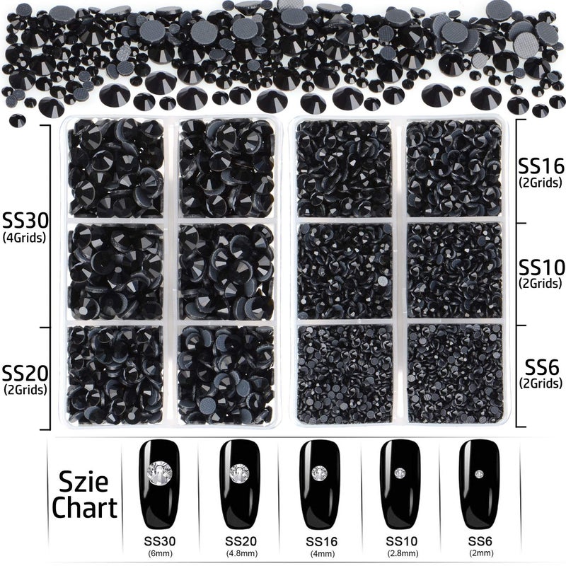 LPBeads 6400 Pieces Hotfix Rhinestones Black Flat Back 5 Mixed Sizes Crystal Round Glass Gems with Tweezers and Picking Rhinestones Pen - Image 4