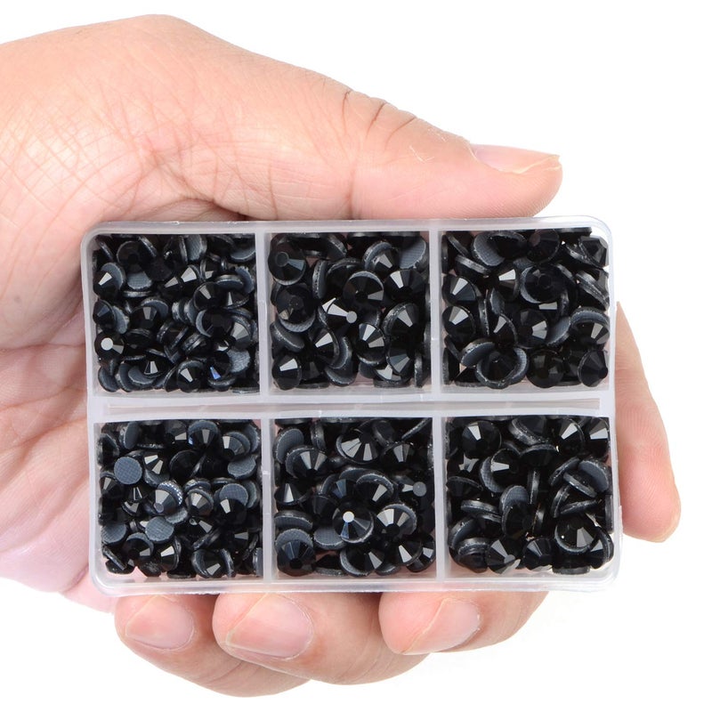 LPBeads 6400 Pieces Hotfix Rhinestones Black Flat Back 5 Mixed Sizes Crystal Round Glass Gems with Tweezers and Picking Rhinestones Pen - Image 2
