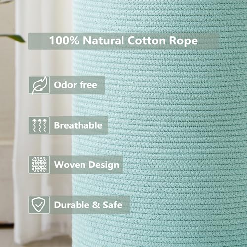 MOJOSCEND 15Dx20H inches Tall Green Hamper Cotton Rope Laundry Basket Woven Hamper for Clothes Blanket Storage in Bedroom Livng Room for Baby Nursery Kids Toys Organize 60L Capacity - Image 5