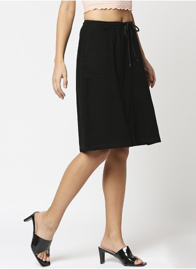 HIGH STAR Women Black Solid A-Line Knee-Length Skirt  - Image 1