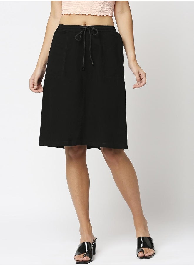 HIGH STAR Women Black Solid A-Line Knee-Length Skirt  - Image 2