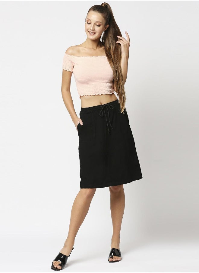 HIGH STAR Women Black Solid A-Line Knee-Length Skirt  - Image 3