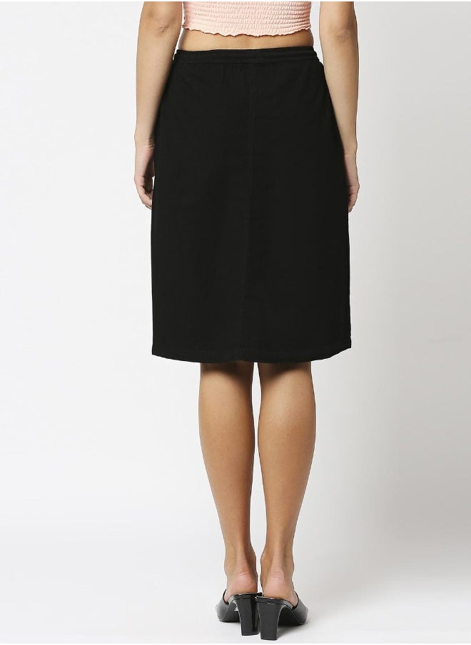 HIGH STAR Women Black Solid A-Line Knee-Length Skirt  - Image 4