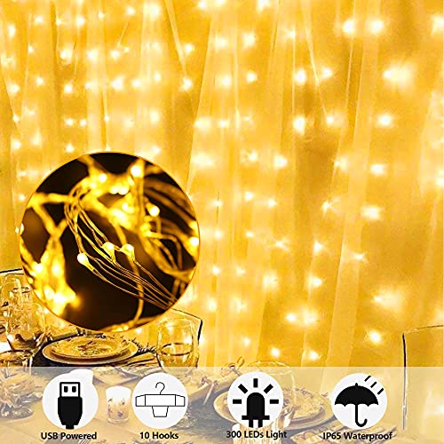HOME LIGHTING Window Curtain String Lights, 300 LED 8 Lighting Modes Fairy Copper Light with Remote, USB Powered for Christmas Party Wedding Home Decorations (Warm White) - Image 2