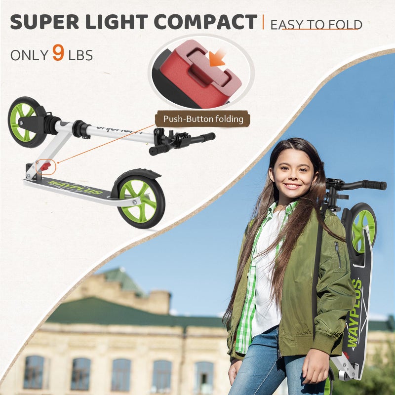 WAYPLUS Kick Scooter for Ages 6+,Kid, Teens & Adults. Max Load 240 LBS. Foldable, Lightweight, 8IN Big Wheels for Kids, Teen and Adults, 4 Adjustable Levels. Bearing ABEC9 - Image 2