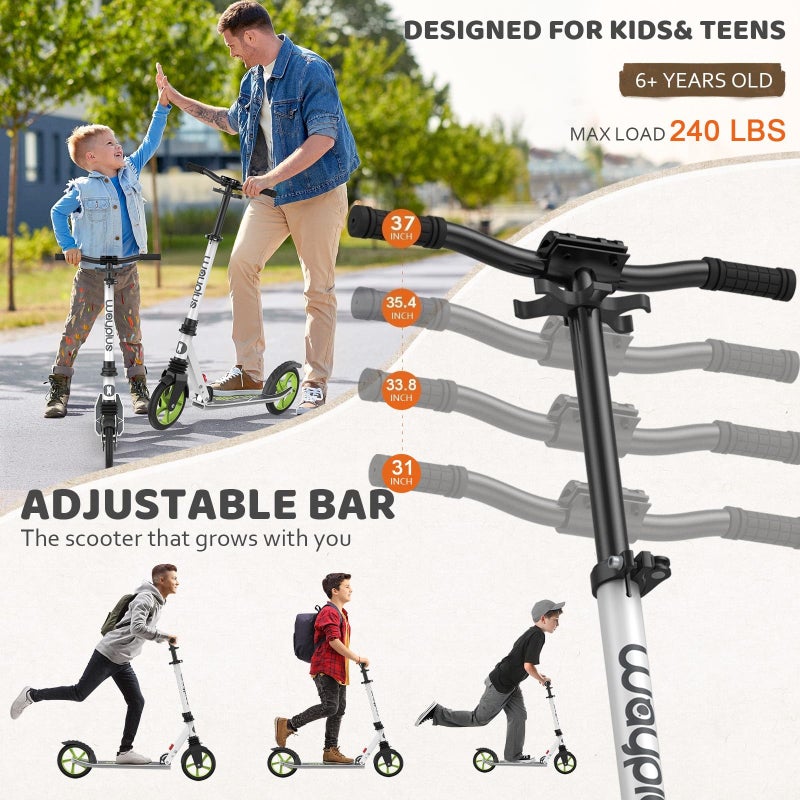 WAYPLUS Kick Scooter for Ages 6+,Kid, Teens & Adults. Max Load 240 LBS. Foldable, Lightweight, 8IN Big Wheels for Kids, Teen and Adults, 4 Adjustable Levels. Bearing ABEC9 - Image 3