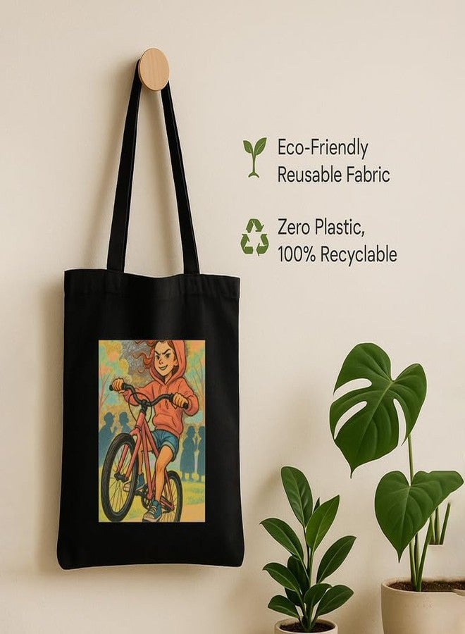 Megrok Playful Park Tote Bag for Women | Front A4 Size Printed Pocket | 16x14 Inch Whimsical Cotton Bag | Fun-Loving Women's Essential - Image 5