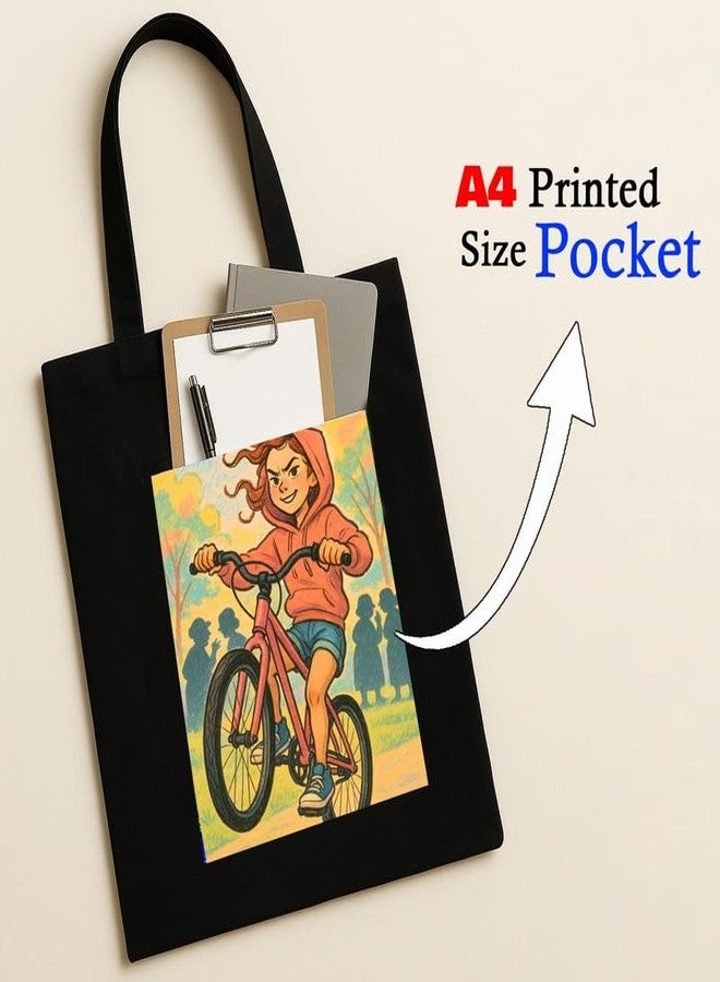 Megrok Playful Park Tote Bag for Women | Front A4 Size Printed Pocket | 16x14 Inch Whimsical Cotton Bag | Fun-Loving Women's Essential - Image 2