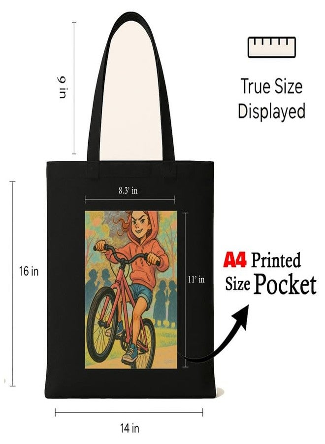 Megrok Playful Park Tote Bag for Women | Front A4 Size Printed Pocket | 16x14 Inch Whimsical Cotton Bag | Fun-Loving Women's Essential - Image 3