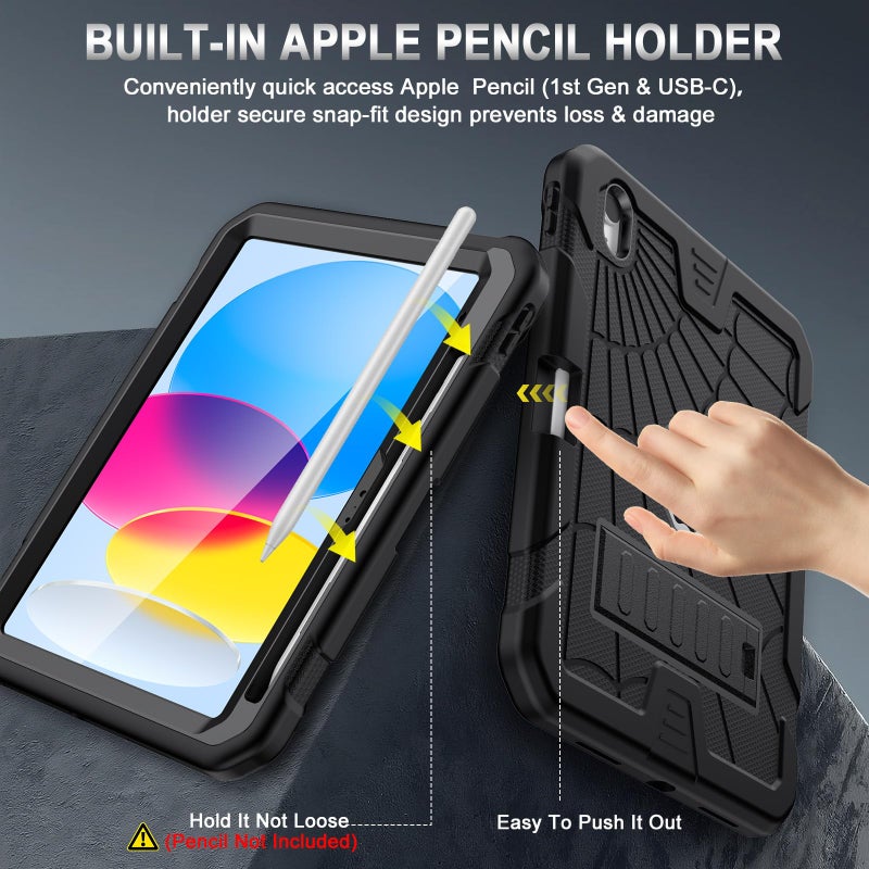 Sibeitu for iPad A16 Case 11th Generation 11 Inch 2025 / iPad 10th Generation Case 10.9 Inch 2022, Rugged Heavy Duty Military Grade Protective Cover Built-in Pencil Holder for i Pad 11/10 Gen, Black - Image 5