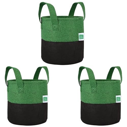 GREENSHEEP Geo Fabric Grow Bags UV Treated Gardening Cotton Pots Terrace Indoor Outdoor Home Balcony Nursery Leafy Vegetable Fruits and Flower (Black & Green Round 400 GSM Size 6x6 Pack of 3) - Image 1