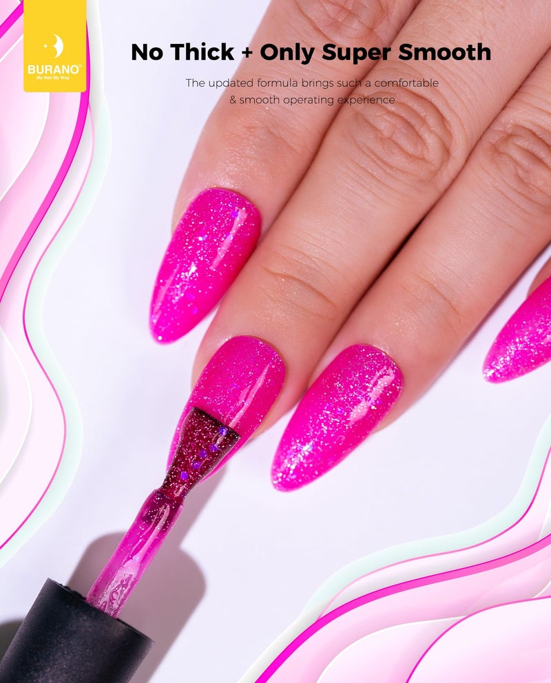 BURANO Glitter Gel Nail Polish - LED UV Curing, Holographic Effect, No Chip Sparkle Gel - Hot Pink (LP14) - Image 4