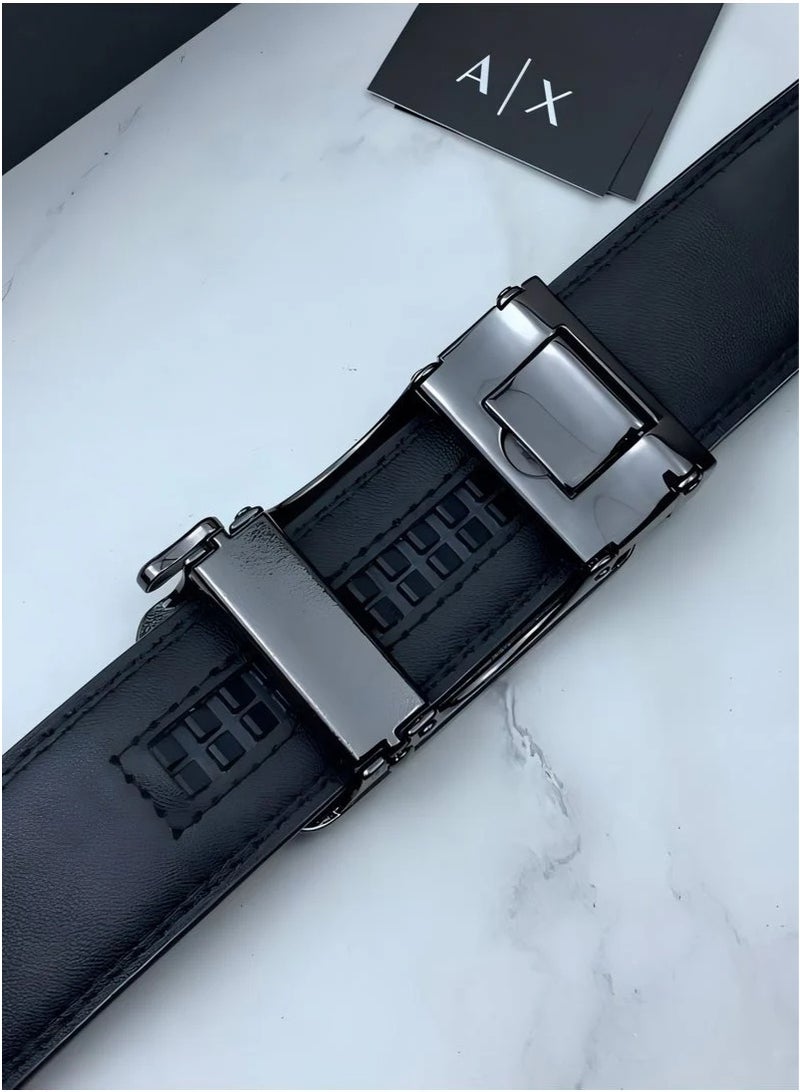 Armani Exchange Men's Black Leather Belt with A|X Logo Buckle - Image 5