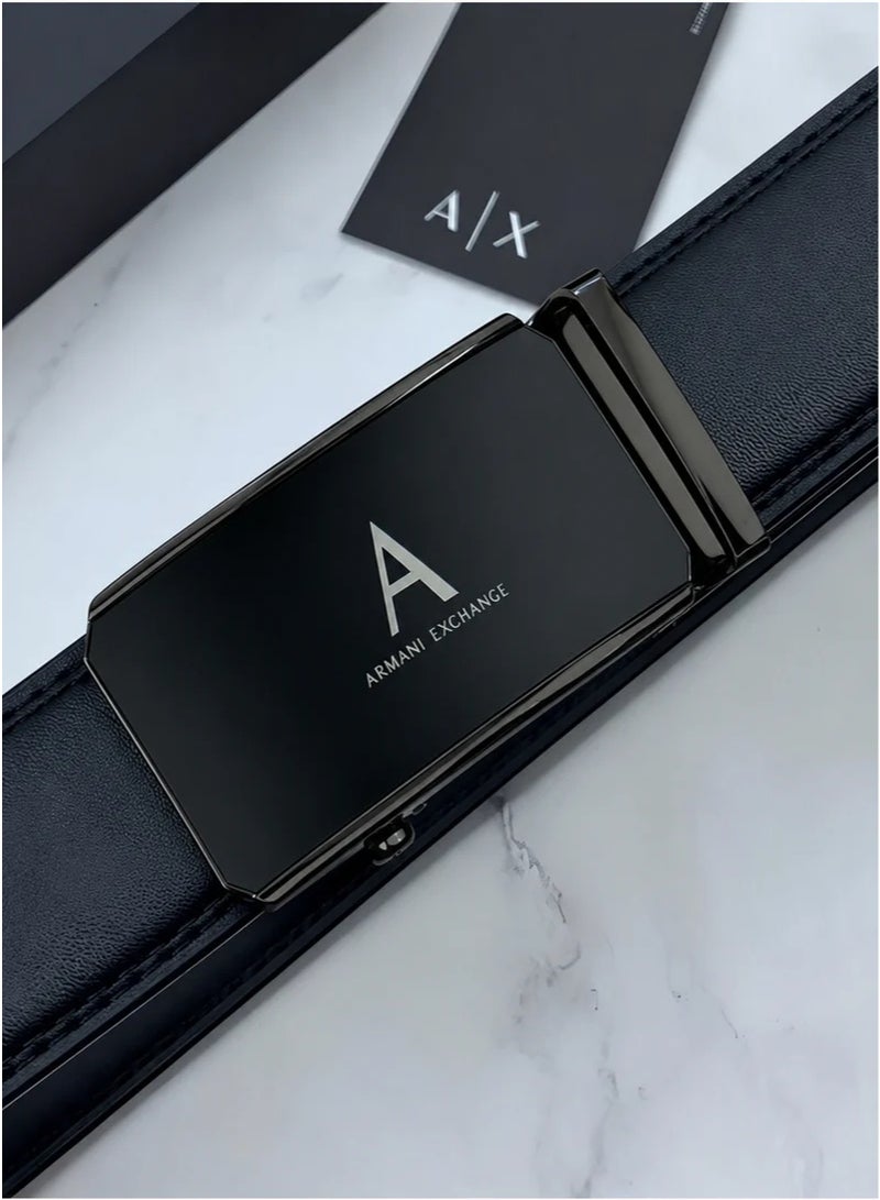 Armani Exchange Men's Black Leather Belt with A|X Logo Buckle - Image 4