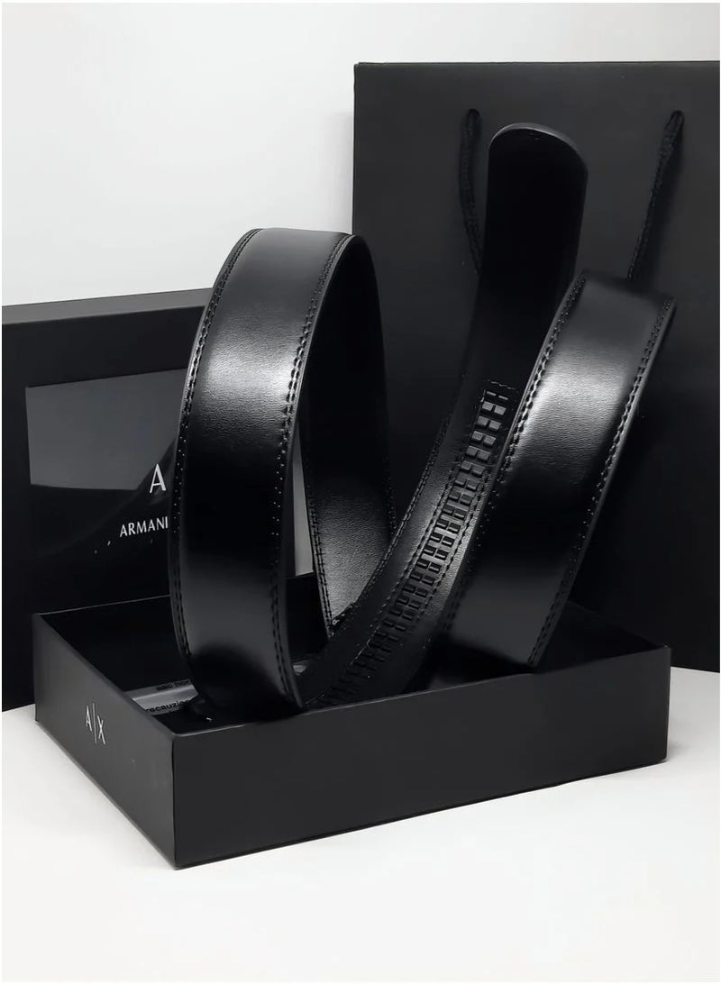 Armani Exchange Men's Black Leather Belt with A|X Logo Buckle - Image 2