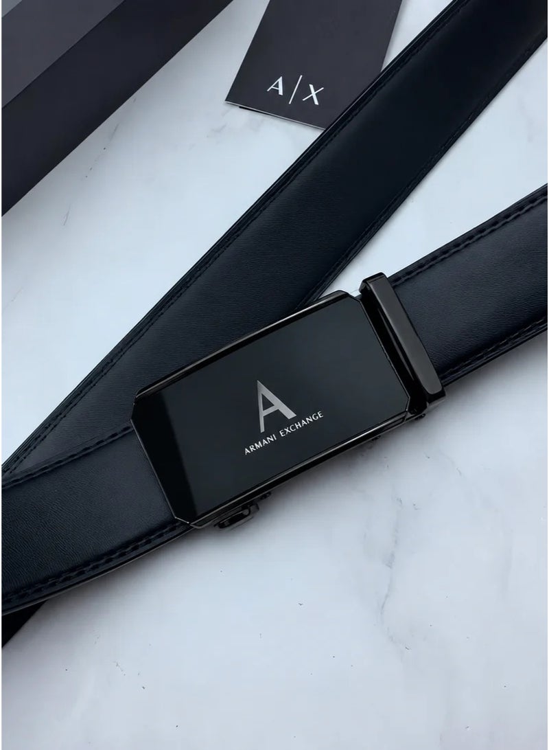 Armani Exchange Men's Black Leather Belt with A|X Logo Buckle - Image 3