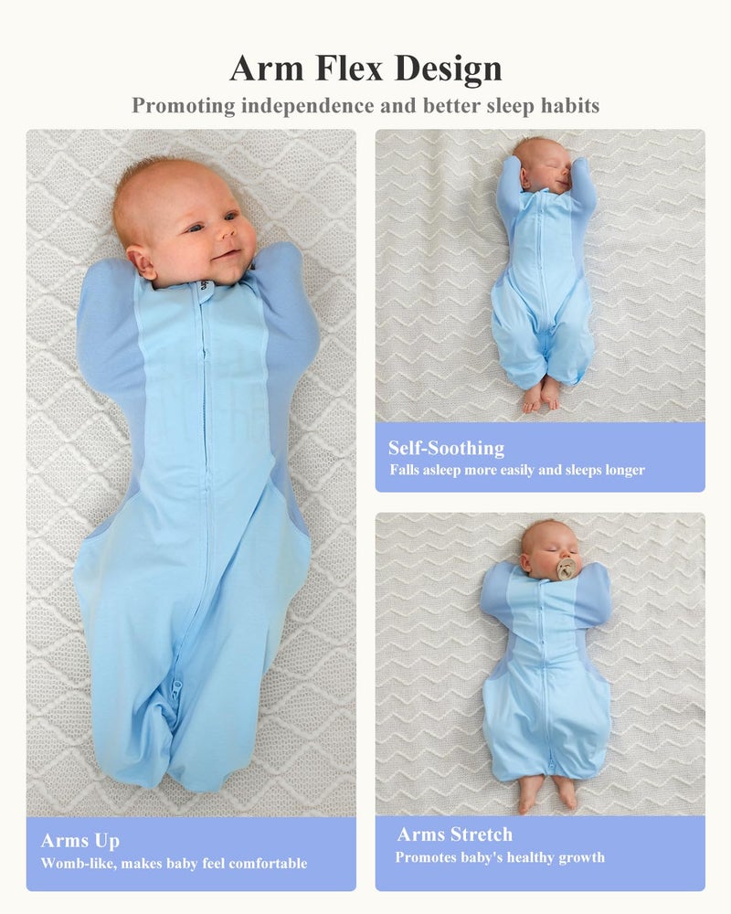 KIDIRA Swaddle for Newborns, Baby Swaddles 0-3 Months 5-13lb, Arms Up Swaddle 0-3 Months Newborn with Moisture-Wicking Fabric, Promotes Healthy Hip Development, 2-Way Zipper & Foot Buttons, 1Pack,Blue - Image 3
