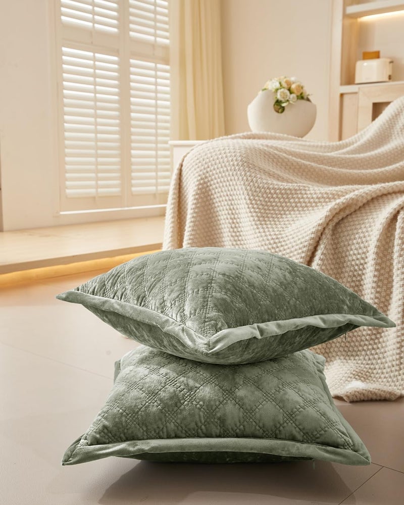 COCOPLOCEUS 1 Piece 18X18 Pillow Cover Velvet Quilted Pillow Cover Farmhouse Square Cushion Cover Soft Decorative Texture Pillow Covers for Couch Sofa Bed Bedroom Car Living Room Army Green - Image 3