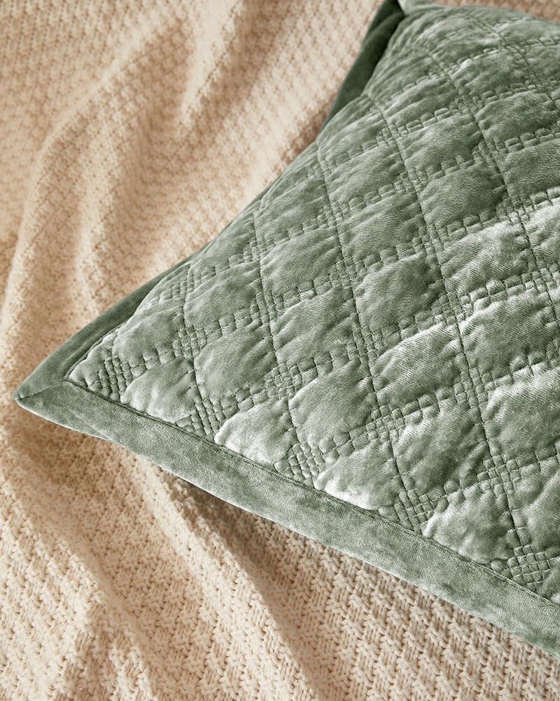 COCOPLOCEUS 1 Piece 18X18 Pillow Cover Velvet Quilted Pillow Cover Farmhouse Square Cushion Cover Soft Decorative Texture Pillow Covers for Couch Sofa Bed Bedroom Car Living Room Army Green - Image 2