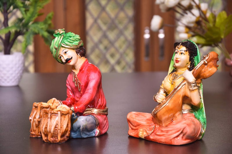 Mariner's Creation Rajasthani Couple Cultural Statue for Livingroom,Bedroom,OfficeShowpiece for Home Decor Decorative Items Material- Resin and Marble Size-14X8.X16.5CM - Image 4