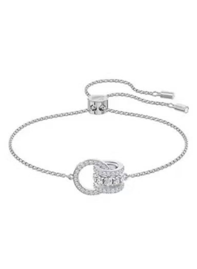 Swan سوار مزدوج قابل للتعديل مع كريستال بلون الفضة