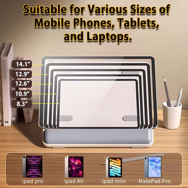 KASTWAVE Wooden Laptop Tablet Stand, Adjustable Height, Portable Foldable Design, Ergonomic Computer Holder for Desk, Drawing, Writing, Phone, Non-Slip Base, Cooling Vent, Multi-Angle Height - Image 4