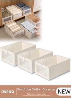 DUNISO 3 Pack Wardrobe Clothes Organizer,Closet Storage Boxes and Storage Foldable Jeans Drawer Closet Organizer,Clothes Storage Bins,Fabric Organizer Clothes Storage with Clear Window for Clothes, Jeans, Pants, Sweaters, Dress (3 Pcs)  - Image 1