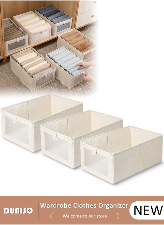 DUNISO 3 Pack Wardrobe Clothes Organizer,Closet Storage Boxes and Storage Foldable Jeans Drawer Closet Organizer,Clothes Storage Bins,Fabric Organizer Clothes Storage with Clear Window for Clothes, Jeans, Pants, Sweaters, Dress (3 Pcs)  - Image 1