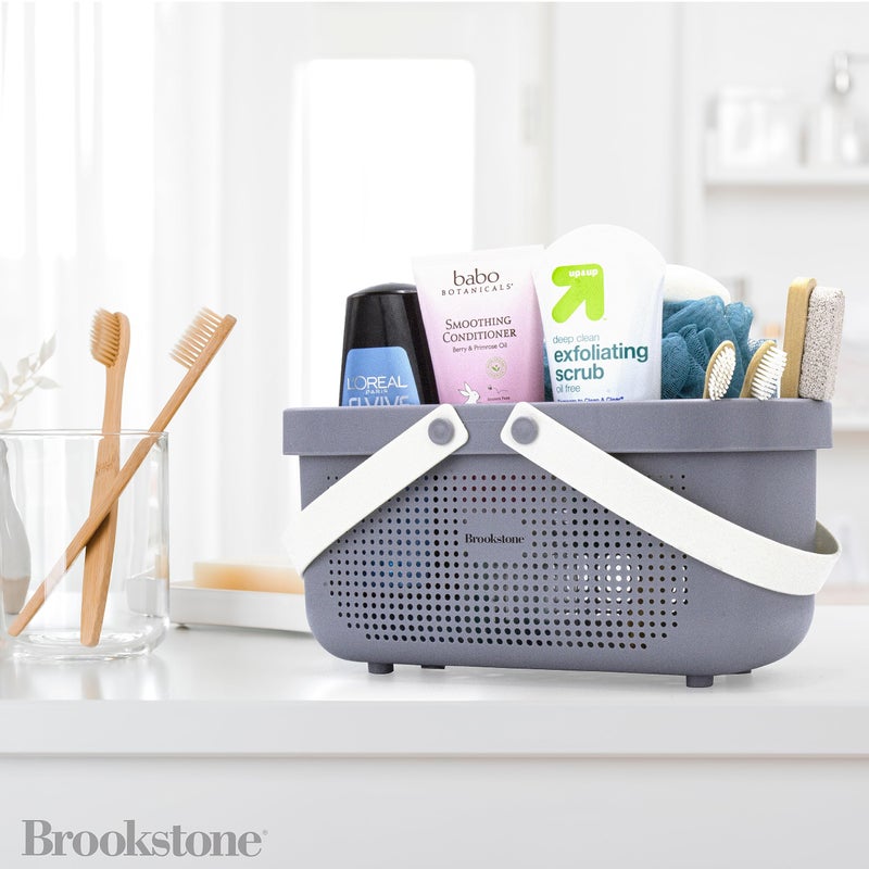 Brookstone Modern Large Portable Shower Caddy with Soft Silicone Carrying Handle, Bathroom Organizer Basket, Plastic Bath Tote and Shower Organizer, Quick Dry Drainage Holes, BPA Free, Grey - Image 3