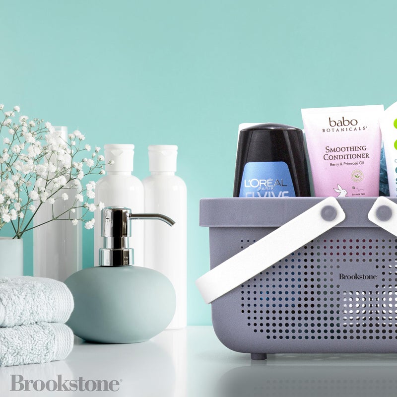 Brookstone Modern Large Portable Shower Caddy with Soft Silicone Carrying Handle, Bathroom Organizer Basket, Plastic Bath Tote and Shower Organizer, Quick Dry Drainage Holes, BPA Free, Grey - Image 5