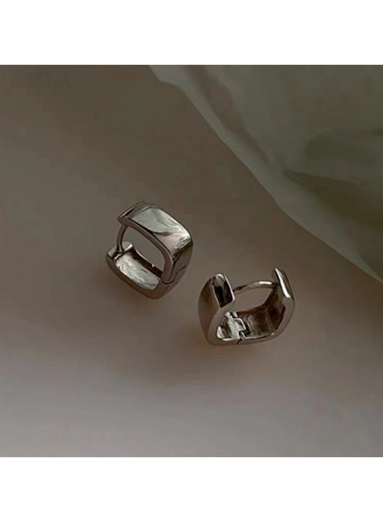 Goolsky Unisex Square Hoop Earrings – S925 Sterling Silver, Korean Japanese Style, Easy Snap Closure, Minimalist Wide Chunky Huggie Hoops  - Image 1