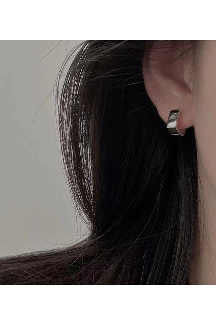 Goolsky Unisex Square Hoop Earrings – S925 Sterling Silver, Korean Japanese Style, Easy Snap Closure, Minimalist Wide Chunky Huggie Hoops  - Image 2
