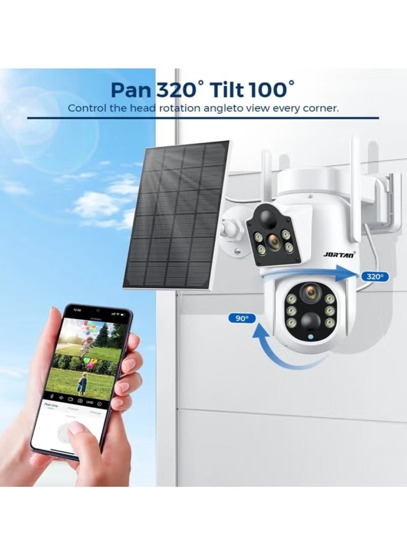 JORTAN 8MP Dual Lens Solar WiFi Outdoor PTZ Security Camera | 360° Pan Tilt Wireless CCTV Camera with Motion Detection Tracking 2-Way Audio Color Night Vision IP66 Waterproof 8000mAh Battery for Home Farm Garage Outdoor Surveillance - Image 3