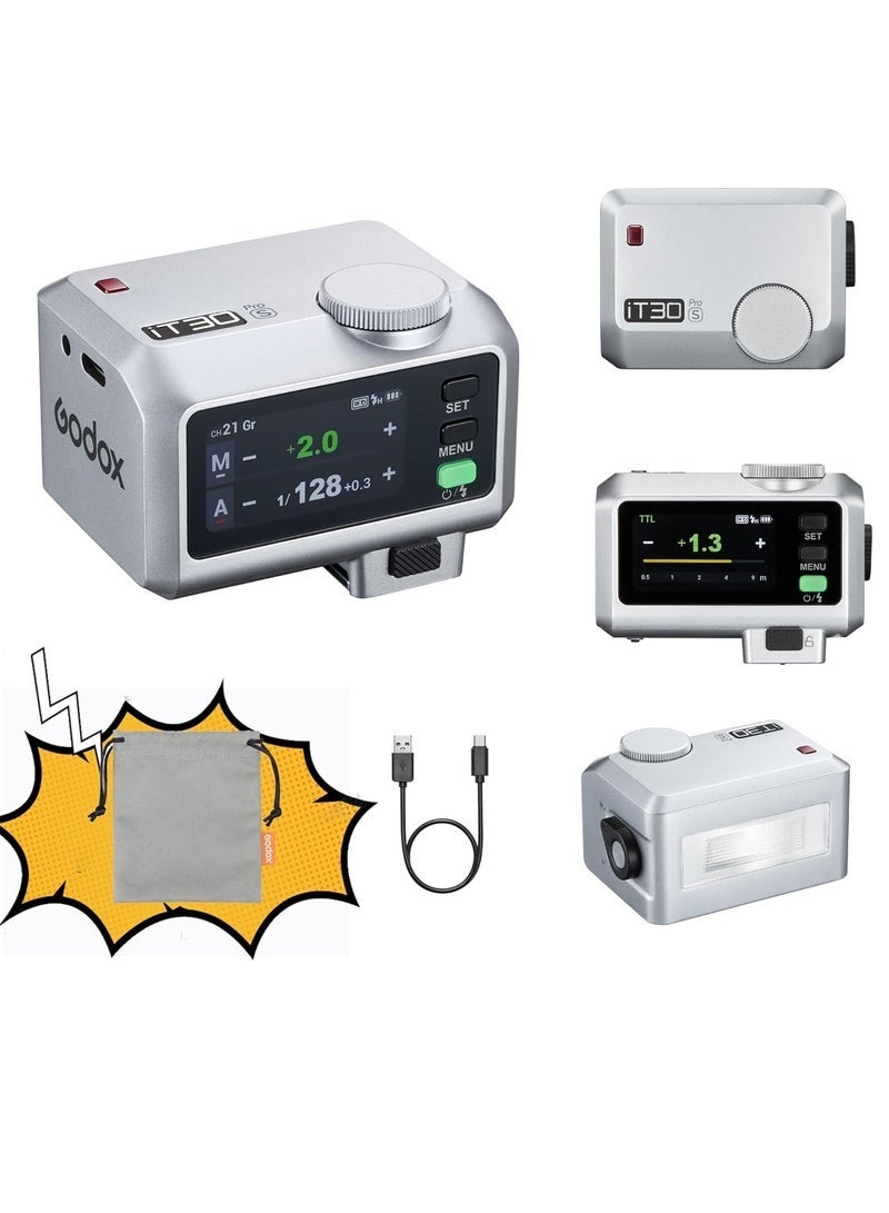 GODOX IT30Pro TTL Mini Camera Flash Light,Full-Color Touchscreen,2.4GHz X System,Built-in Diffuser and Battery (for Sony) - Image 1