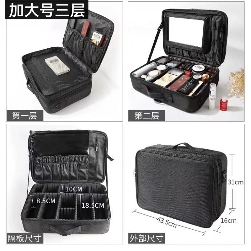 Large-Capacity Cosmetic Bag For Makeup Artists, Women'S Portable Mirror And Makeup Bag, Curly Hair Storage, Nail Art And Embroidery Tool Box - Image 4