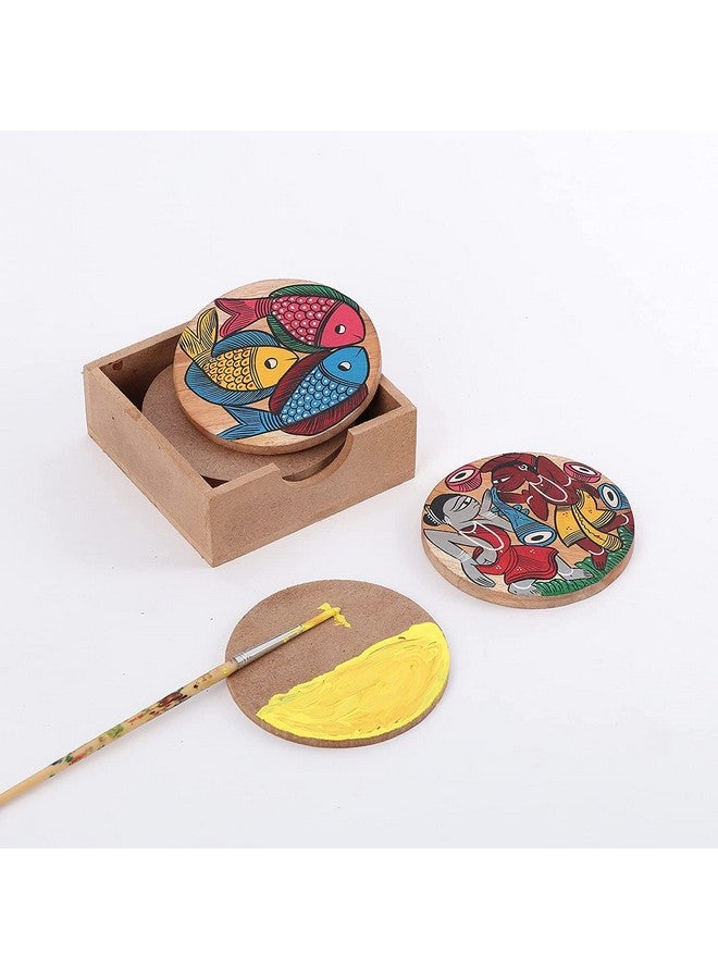 DULI MDF DIY Square Coasters with case- MDF Plain Wooden Coasters & Holder Blank Cutouts for Painting Wooden Sheet Craft, Decoupage, Resin Art Work & Decoration (DIYCoasters: 6RoundwithCase) - Image 2