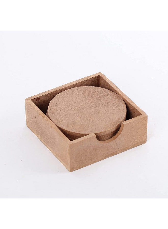 DULI MDF DIY Square Coasters with case- MDF Plain Wooden Coasters & Holder Blank Cutouts for Painting Wooden Sheet Craft, Decoupage, Resin Art Work & Decoration (DIYCoasters: 6RoundwithCase) - Image 1