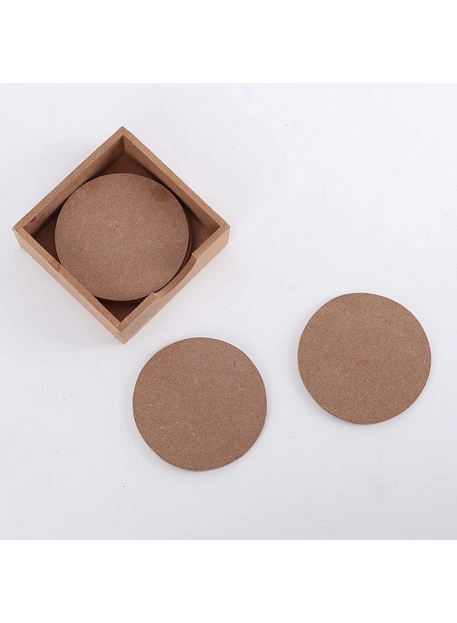 DULI MDF DIY Square Coasters with case- MDF Plain Wooden Coasters & Holder Blank Cutouts for Painting Wooden Sheet Craft, Decoupage, Resin Art Work & Decoration (DIYCoasters: 6RoundwithCase) - Image 3