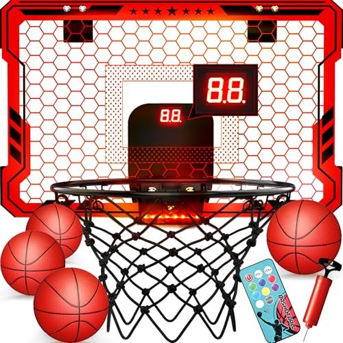 ropoda Indoor Basketball Hoop Mini Hoop with 7 LED Lights 3 Modes Scoreboard Mini Hoop with 4 Balls Over The Door Basketball Hoop Indoor Toys Gifts for Kids Adults - Image 1