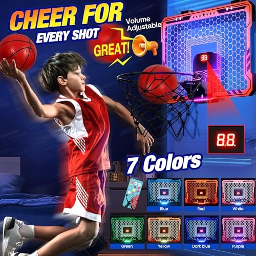ropoda Indoor Basketball Hoop Mini Hoop with 7 LED Lights 3 Modes Scoreboard Mini Hoop with 4 Balls Over The Door Basketball Hoop Indoor Toys Gifts for Kids Adults - Image 5