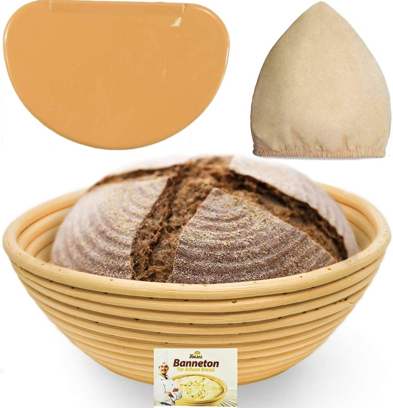 Bread Bosses 9 Inch Bread Banneton Proofing Basket  Baking Bowl Dough Gifts for Bakers Proving Baskets for Sourdough Bread Scraper Tool Starter Proofing 