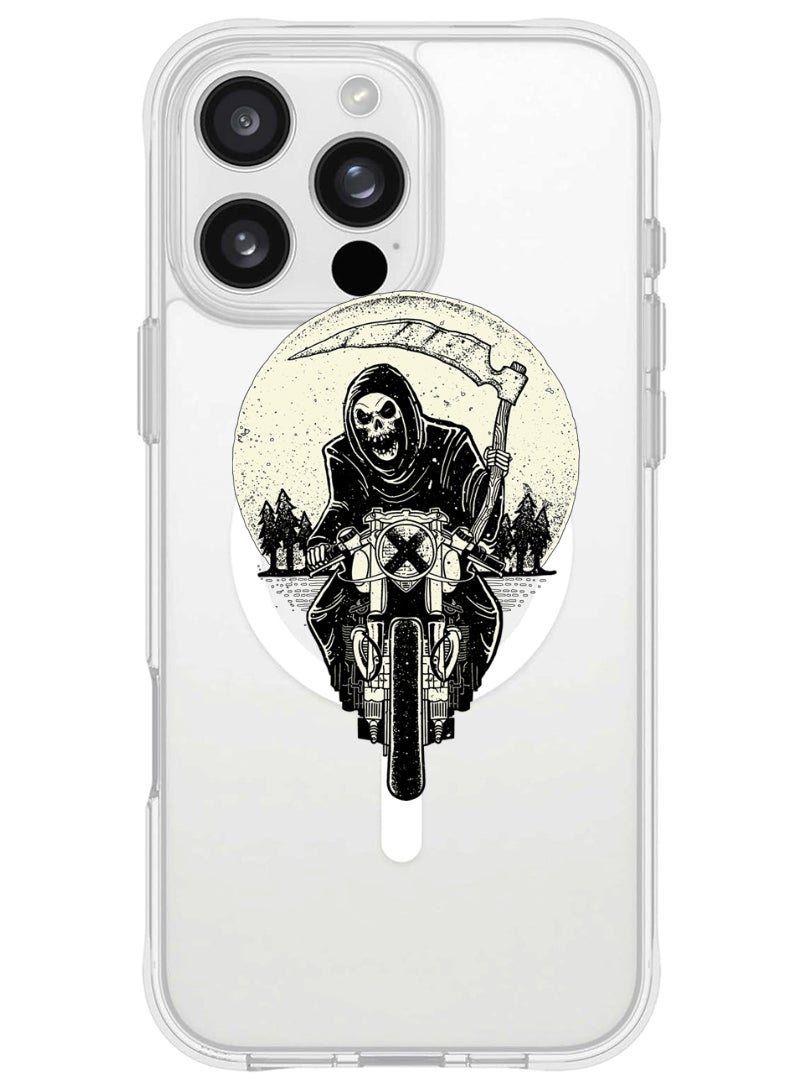 Theodor iPhone 16 Pro Max Magsafe Magnetic Case for iPhone Compatible with Wireless Charging, Shockproof Phone Bumper Cover - Skull Biker  - Image 1