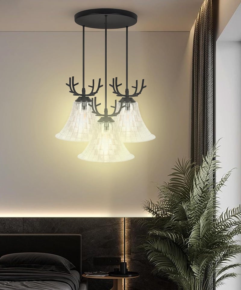 kinis 3D Curve Tapper Design Round Thaali Round Cluster Pendant Light/Cluster Hanging Light/Cluster Ceiling Light/Three Pendant Lamp to Décor Home/Living Room/Bedroom/Office/Dining/Cafe (with Bulb) - Image 2