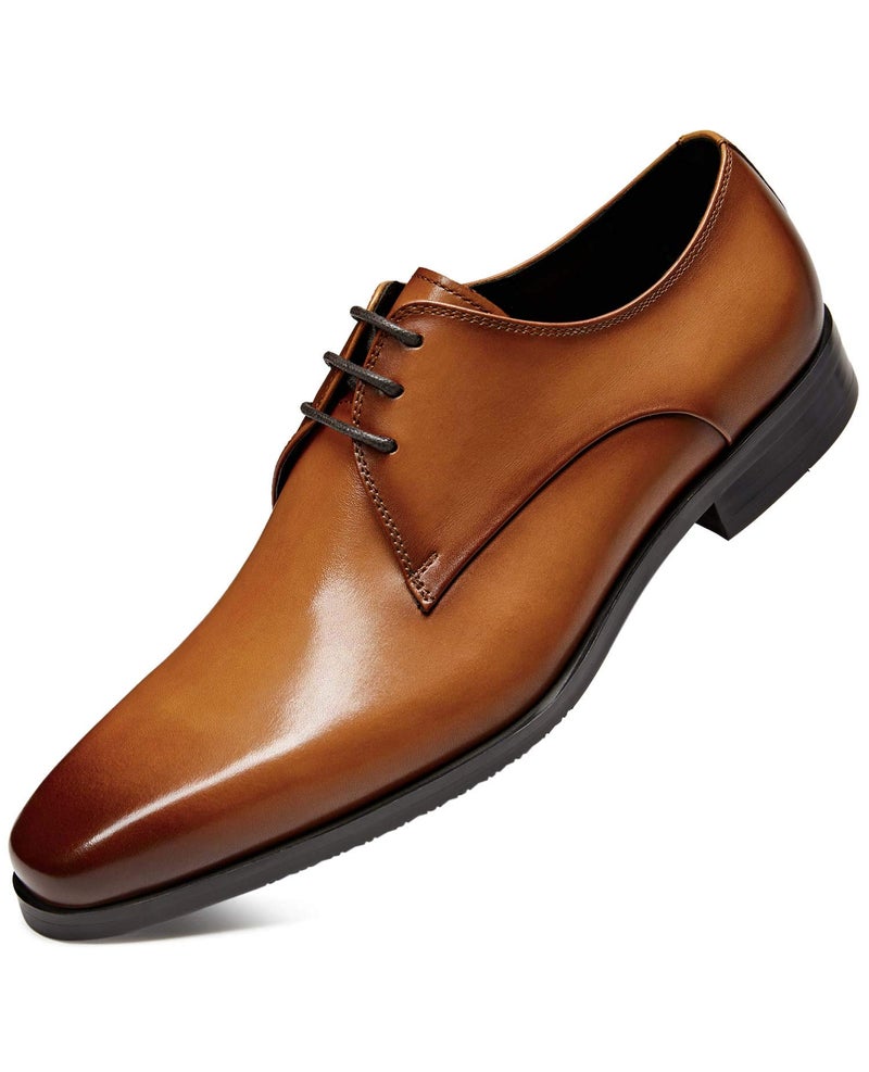 FRASOICUS Mens Oxford Genuine Leather Dress Shoes Brown
