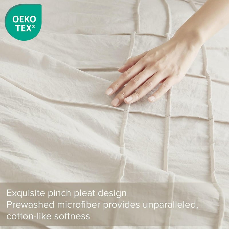 Comfort Spaces Cream King Size Duvet Cover Set - 3 Pieces Pintuck Pleated Duvet Cover, All Season Lightweight, Extra Softness Pre-Washed Microfiber King Bedding Cover Shams - Image 3