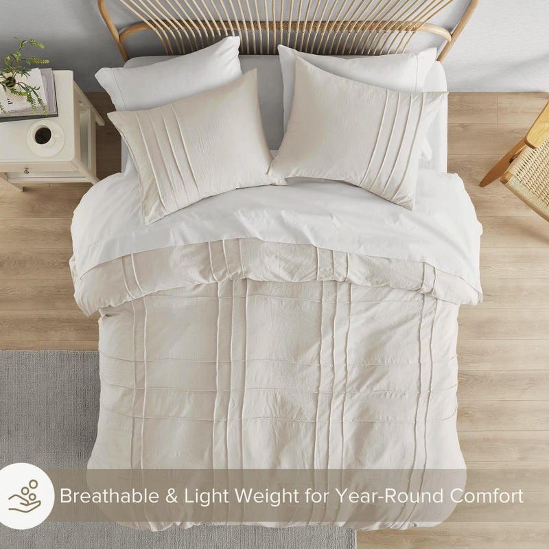 Comfort Spaces Cream King Size Duvet Cover Set - 3 Pieces Pintuck Pleated Duvet Cover, All Season Lightweight, Extra Softness Pre-Washed Microfiber King Bedding Cover Shams - Image 4