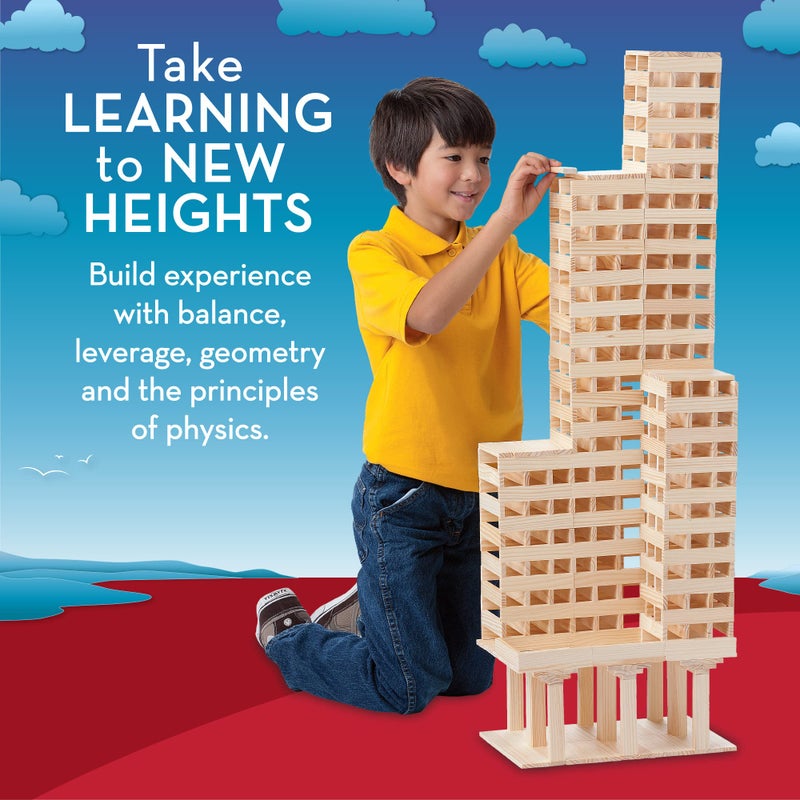 Mindware مجموعة كتل البناء الخشبية KEVA Structures 400 - تتضمن 400 لوح من خشب الصنوبر KEVA، حقيبة تخزين قماشية وكتاب أفكار ملون كامل - Image 4