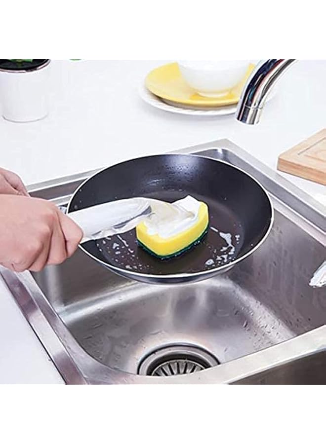 promass Replaceable Kitchen Long Handle Cleaning Refill Scrubber, Dish Bowl Washing Sponge, Liquid Dispenser Kitchen Cleaner Tool 2 Sponge + 1 Handle Only (Green) - Image 1