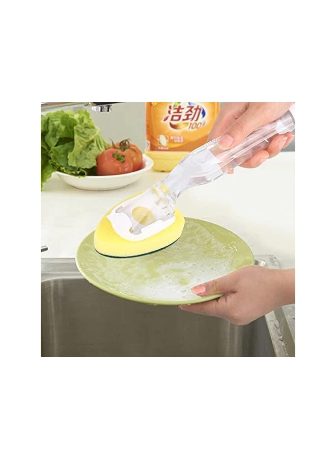 promass Replaceable Kitchen Long Handle Cleaning Refill Scrubber, Dish Bowl Washing Sponge, Liquid Dispenser Kitchen Cleaner Tool 2 Sponge + 1 Handle Only (Green) - Image 2