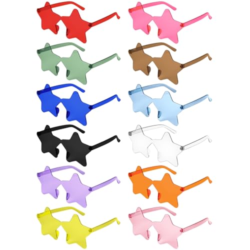NACHLYNN 12 Pcs Transparent Sunglasses Multicolor Rimless Star Shaped Sunglasses Pentagram Glasses for Costumes Cosplay - Image 1